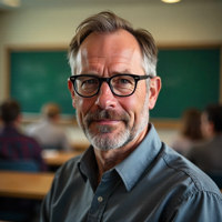 Portrait eines Mannes in einem Klassenzimmer